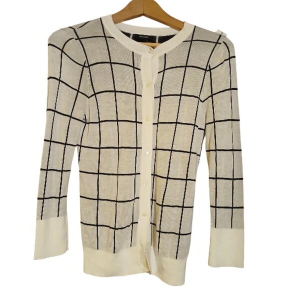 Halogen Sweaters - HALOGEN by Nordstrom Ivory/Black Plaid Knit Cardigan